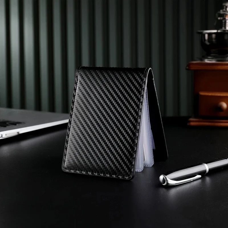 Carbon Fiber Black Men's Slim Card Holder Case for Driver's License and ID Cards Male PU Leather Wallet image 6