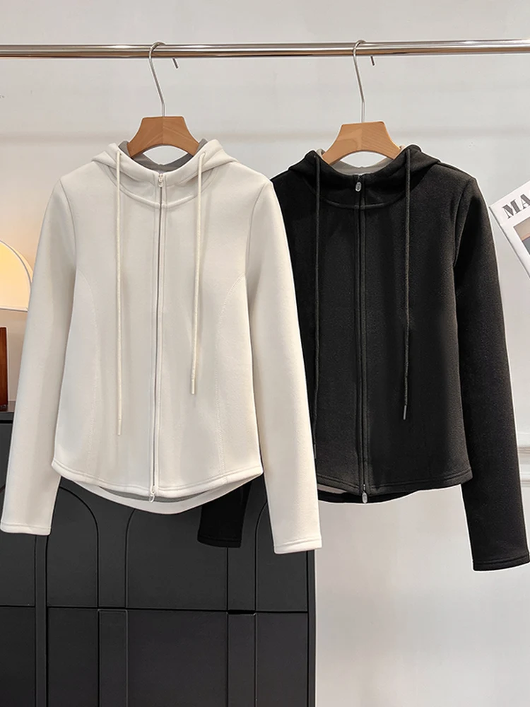 

Graphene Thermal Double-Sided Fleece Hoodie Jacket Women's Slim Fit Zipper Design Casual Style Warmth Outerwear Q036