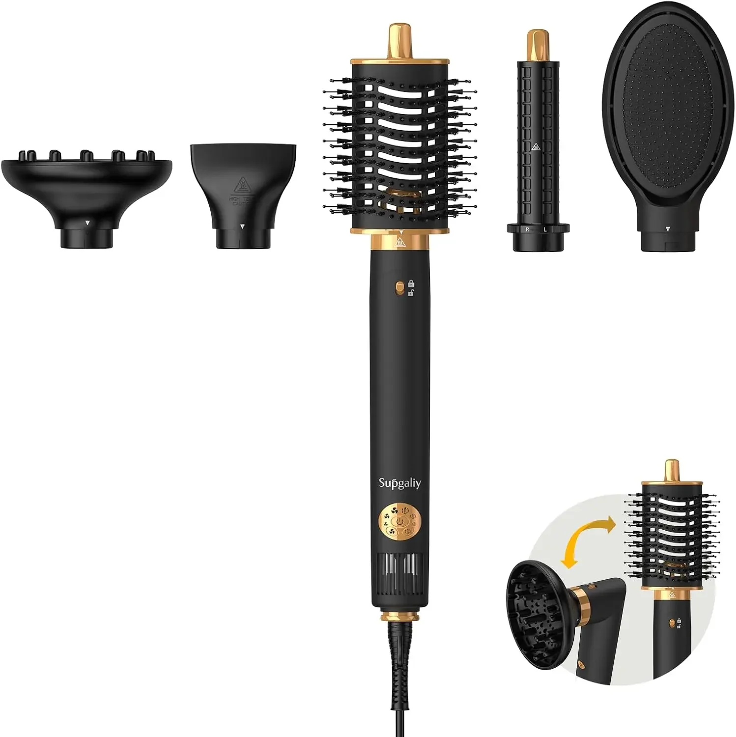 110,000 RPM High-Speed Powerful Hair Dryer Brush & Multi-Styler with Auto-Wrap Curler, Cushion Massager Brush