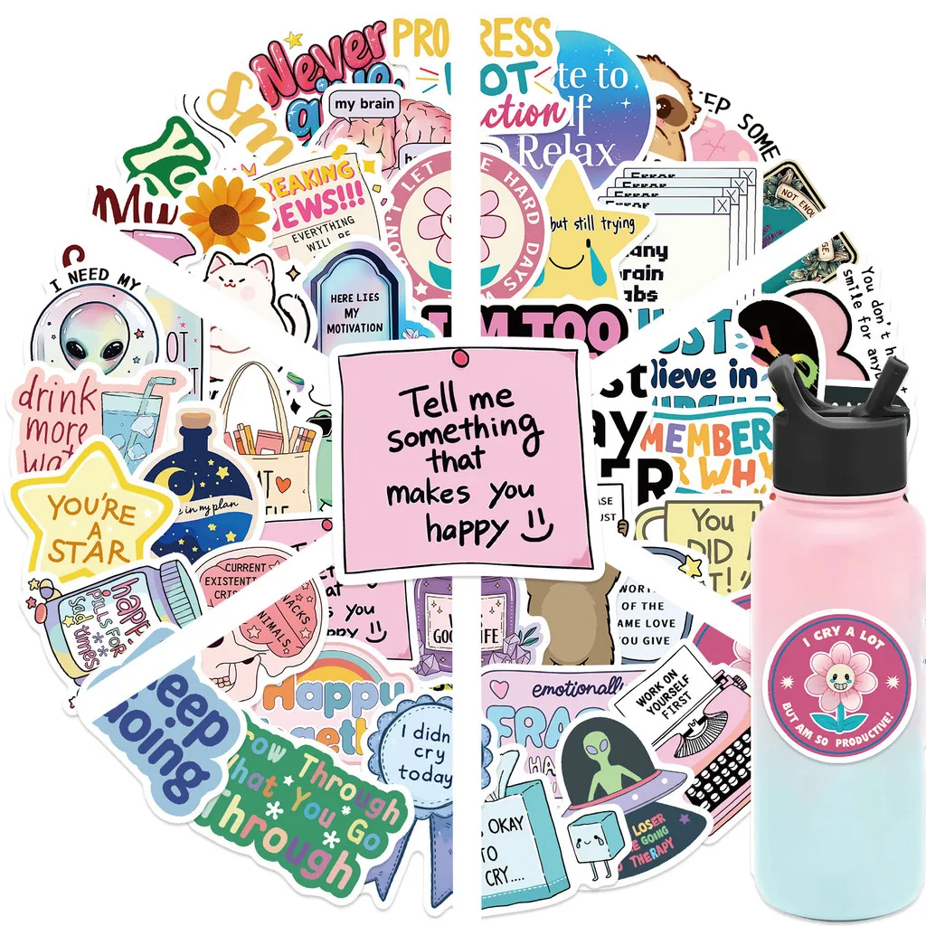 50Pcs Aesthetic Motivational Quote PVC Waterproof Stickers Inspirational Graphic Decals for Custom DIY Giajar Sticker Store