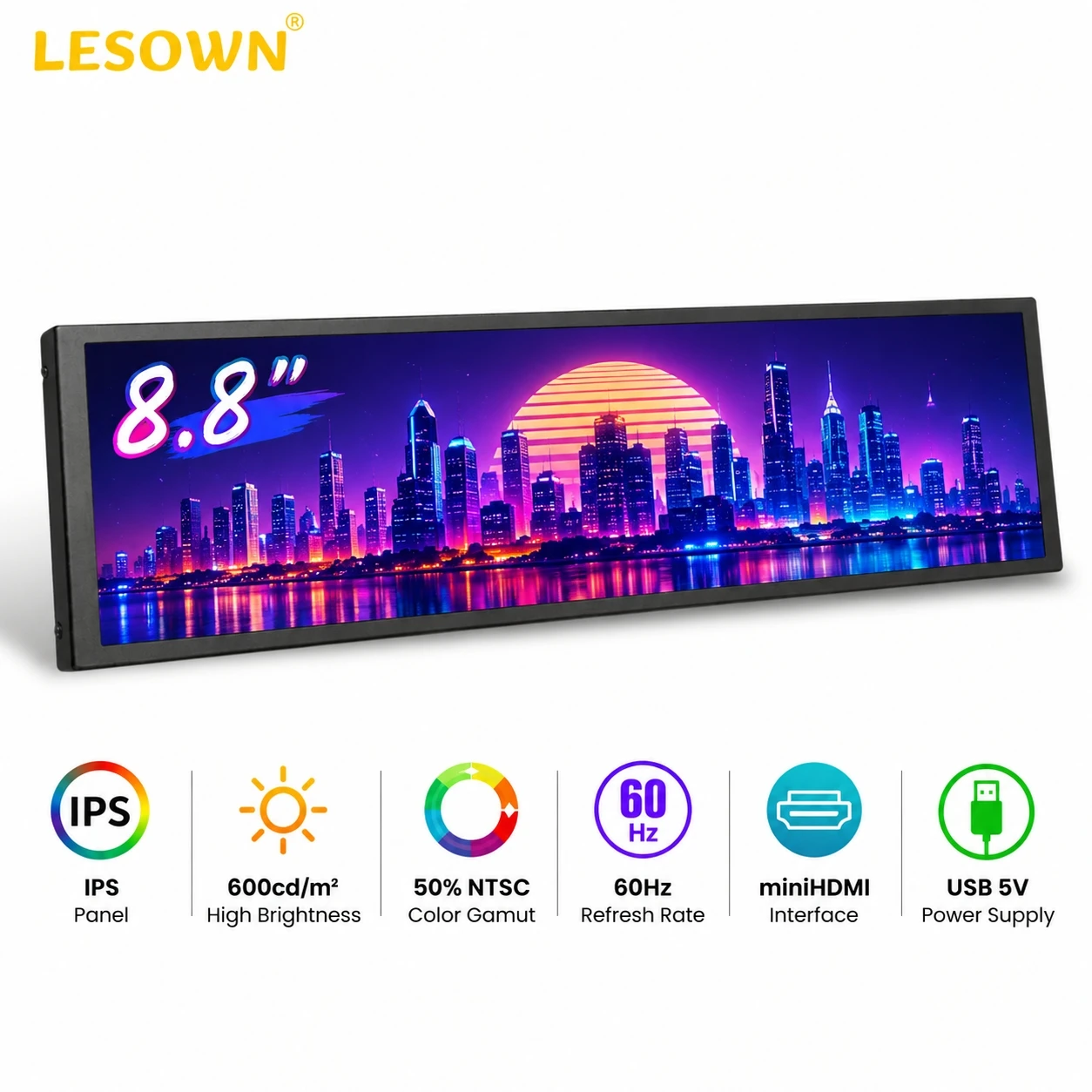 LESOWN 8.8 Inch Finance Monitor HDTV Screen Plug and Play for Stock Trading Dashboard Driver-free Portable Display