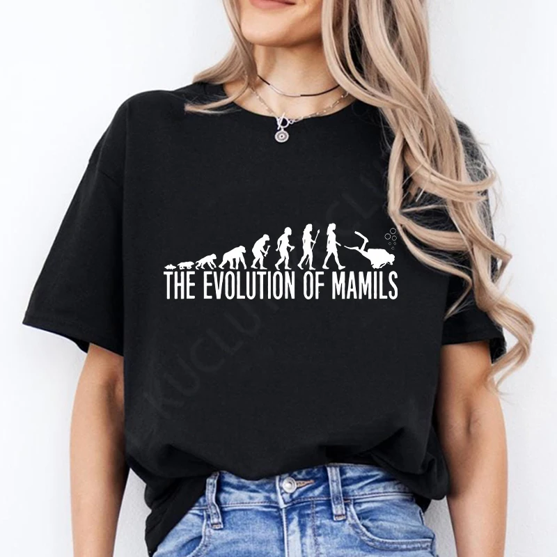 Funny Diver Evolution Graphic Tops Women T-shirt Casual Harajuku Short Sleeve Summer Tees Girl Diving Scuba Print Female Clothes