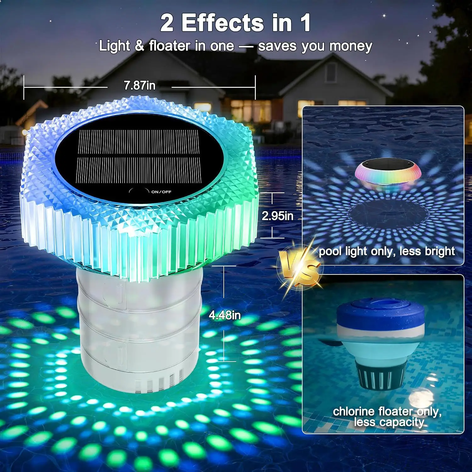 Waterproof for solar Powered Pool Light Remote Control 5 Lighting Modes IP68 Certification Floating Dispenser for 3 Inch Tablets
