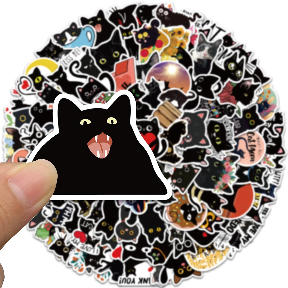 100pcs Cartoon Black Cat Stickers Scrapbook Phone Guitar Laptop Luggage Cool Waterproof Sticker Children Classic Sticker