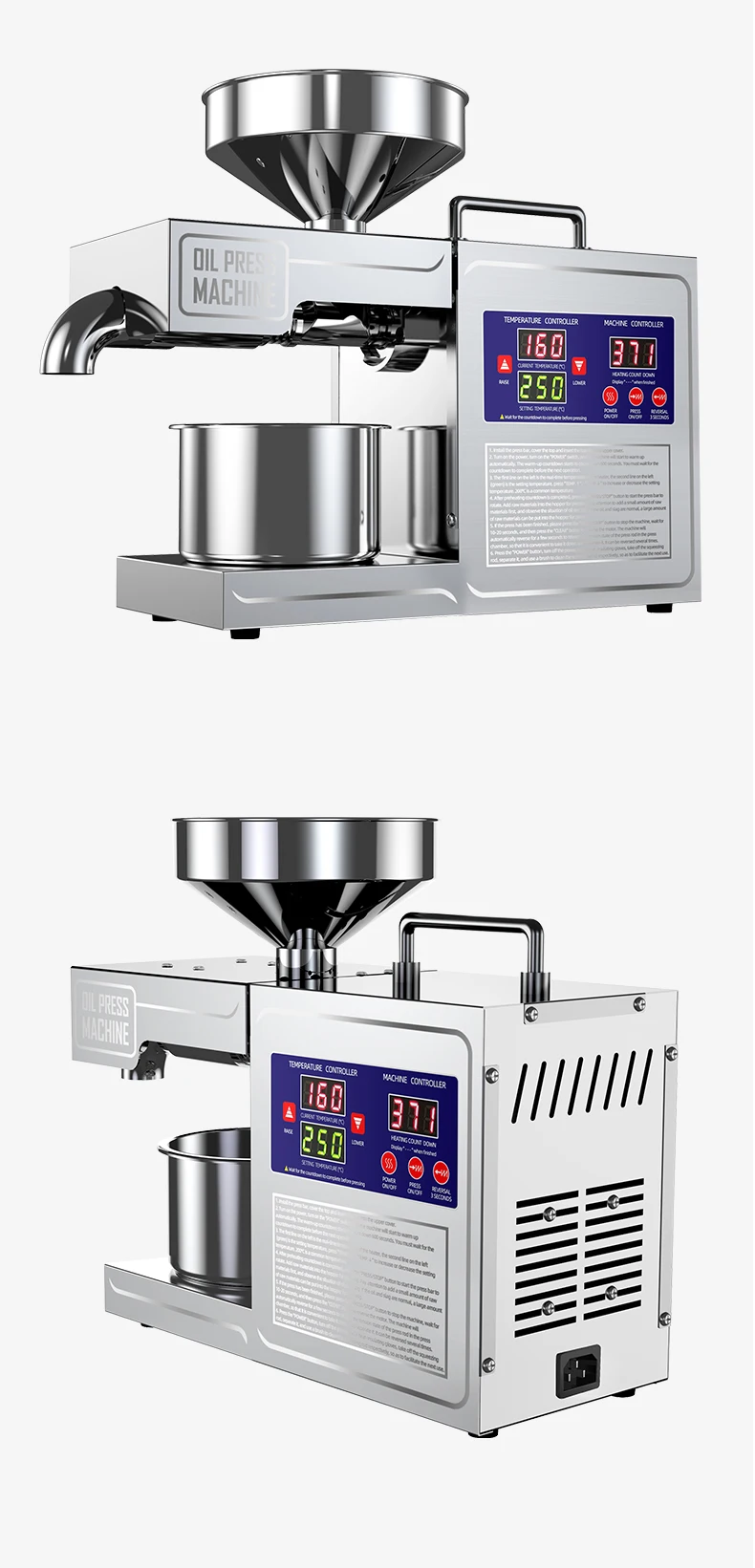 NEW 2025 Model 304 Stainless Steel Oil Press Machine Large Capacity for Peanut,Sunflower,Sesame Seeds Easy Clean, Low Noise