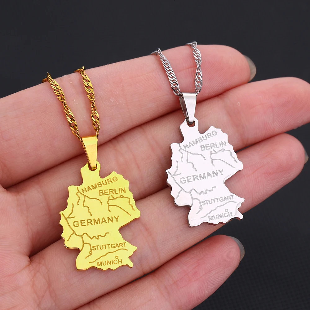 Mode Deutschland Karte Flagge Anhänger Halskette Edelstahl Männer Frauen Deutschland Karten Schmuck Geschenk – Detail 14