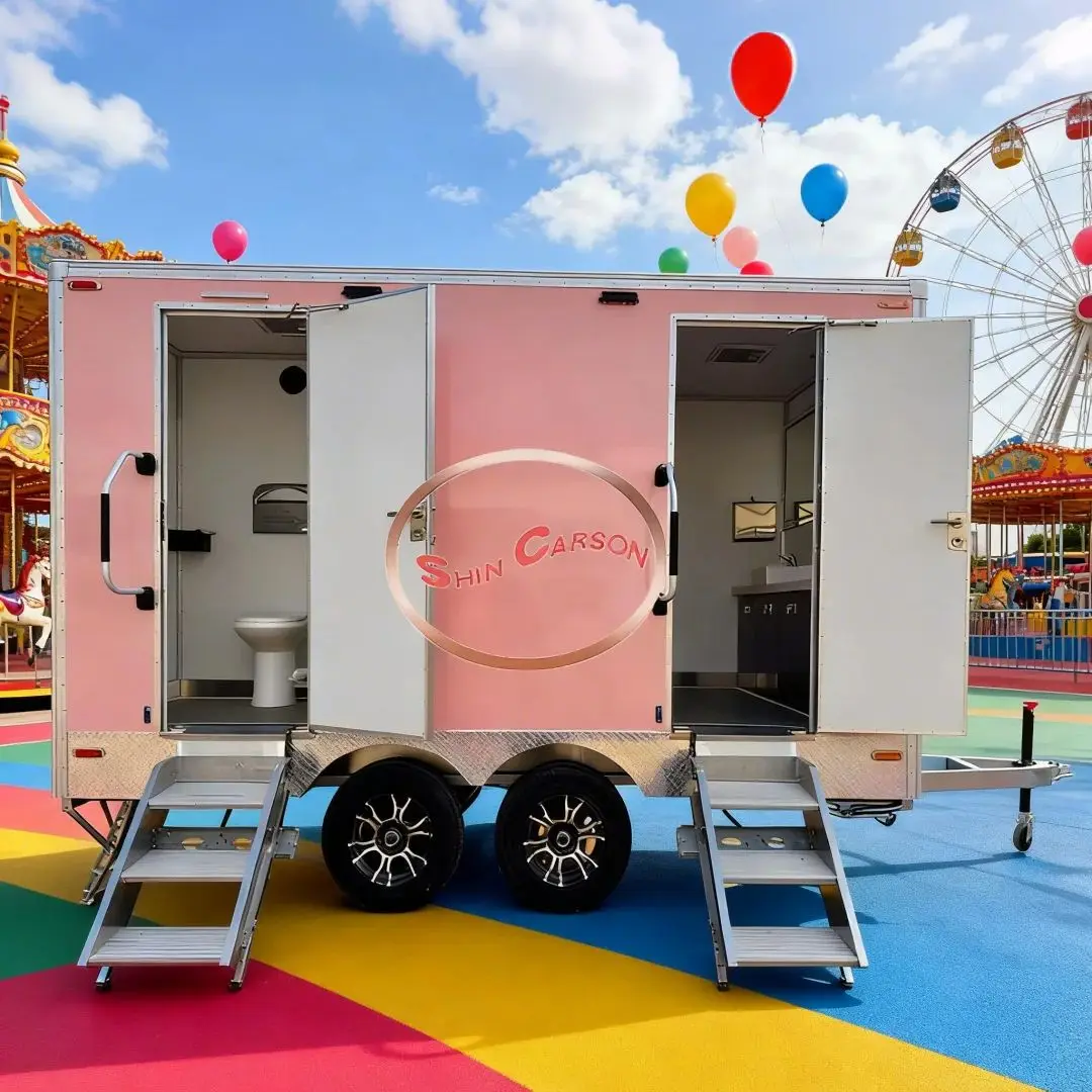 Durable Towed Outdoor Portable Toilet Trailer Restroom with Flush Tank for Events Construction Camping Sites