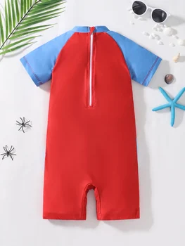 Spider Print Baby Boys Swimsuit 2 Baby Boys Color Block Round Neck Spider Pattern One-Piece Swimsuit Infant Swimwear Comfortable Spandex Polyester Blend 2