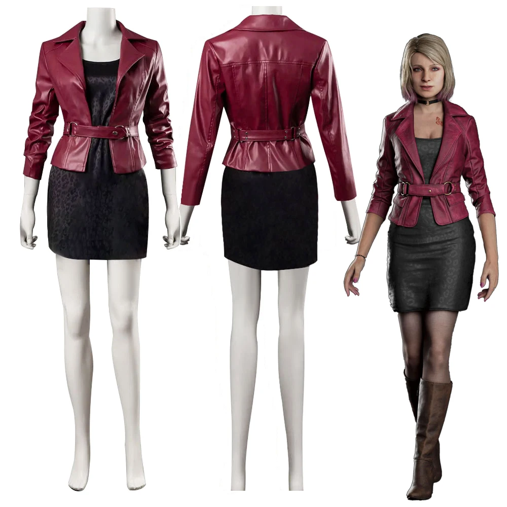 

Game Silent Hill Nurse Maria Cosplay Costumes Red Faux Leather Jacket Halloween Party Dressing For Women