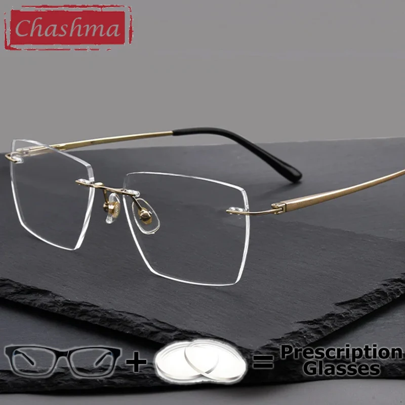 

Chashma Prescription Glasses Men Rimless Optical Eyewear Anti Blue Block Frameless EyewearTitanium Progressive Spectacles Frames