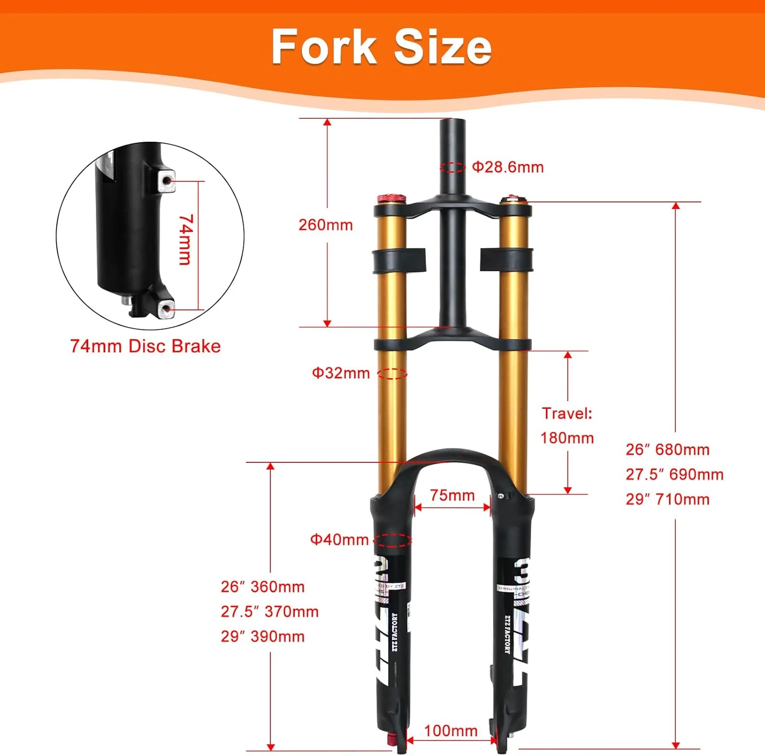 ZTZ Bike Cycling Suspension Fork 26/27.5/2 inch For Sport Mountain DH Air Double Shoulder Downhill Replacement bicycle parts