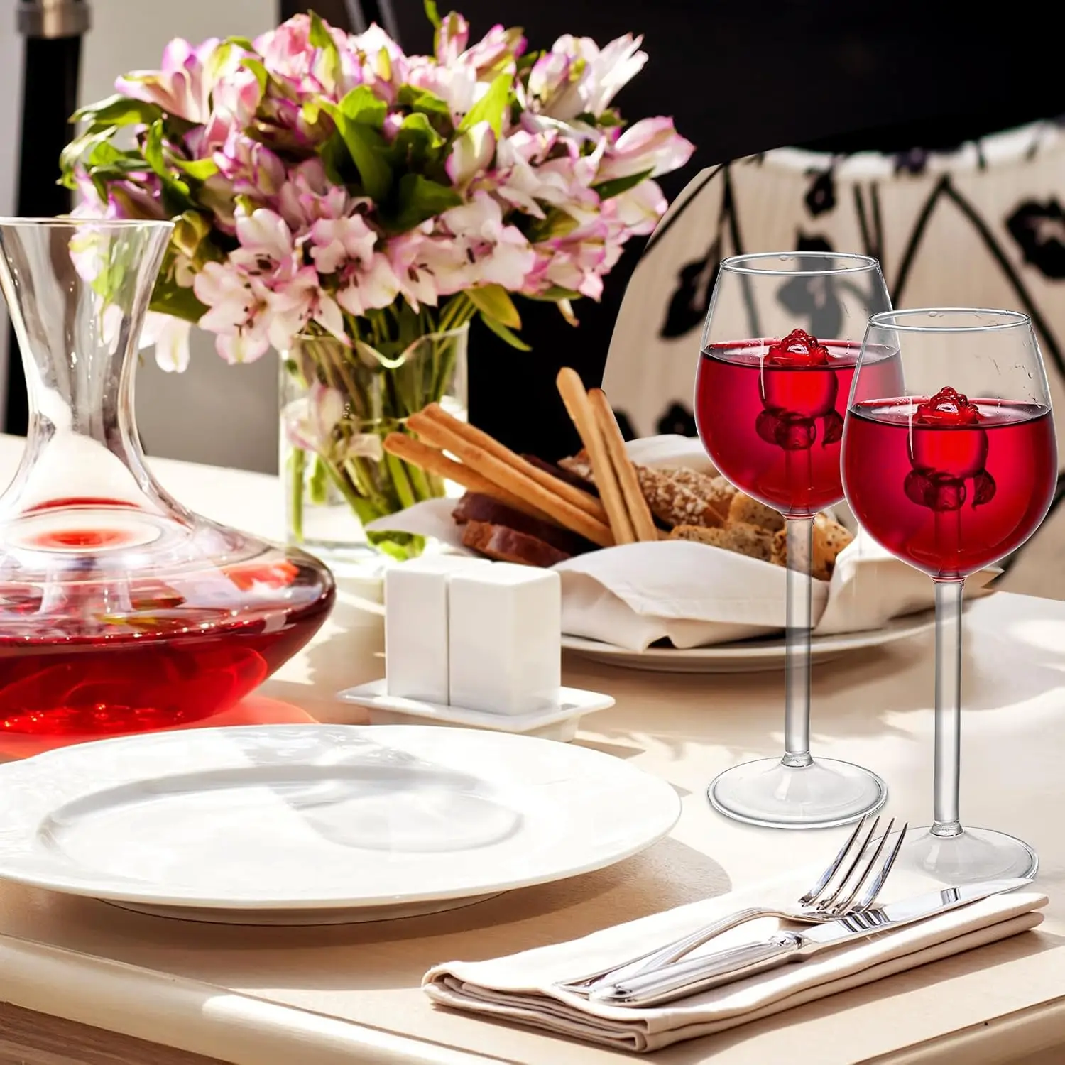 Hand Blown Rose Red Wine Glasses 7.4/10/22oz Crystal Wine Glasses With Long Stem Water Cocktail Highball Glass Bar Glassware