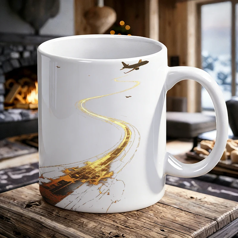 

Cup set, minimalist gold foil airplane ceramic mug, coffee cup, milk cup, office tea cup,drinking cup,gift for friends,resistant