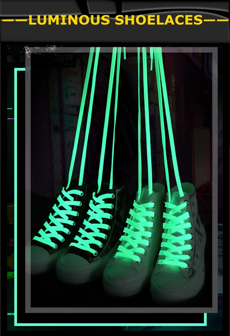 Neue leuchtende Schnürsenkel, Nachtleuchtende, flache Schnürsenkel und Schuhdekoration für Sneaker, Abschlussball, Party, Schuhe, Spitzenzubehör, 120/140 cm – Detail 1
