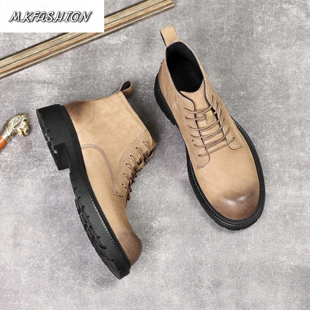 Winter Men Thick Bottom Round Toe Short Boots Fur Lined Warm Fashion Work Boots