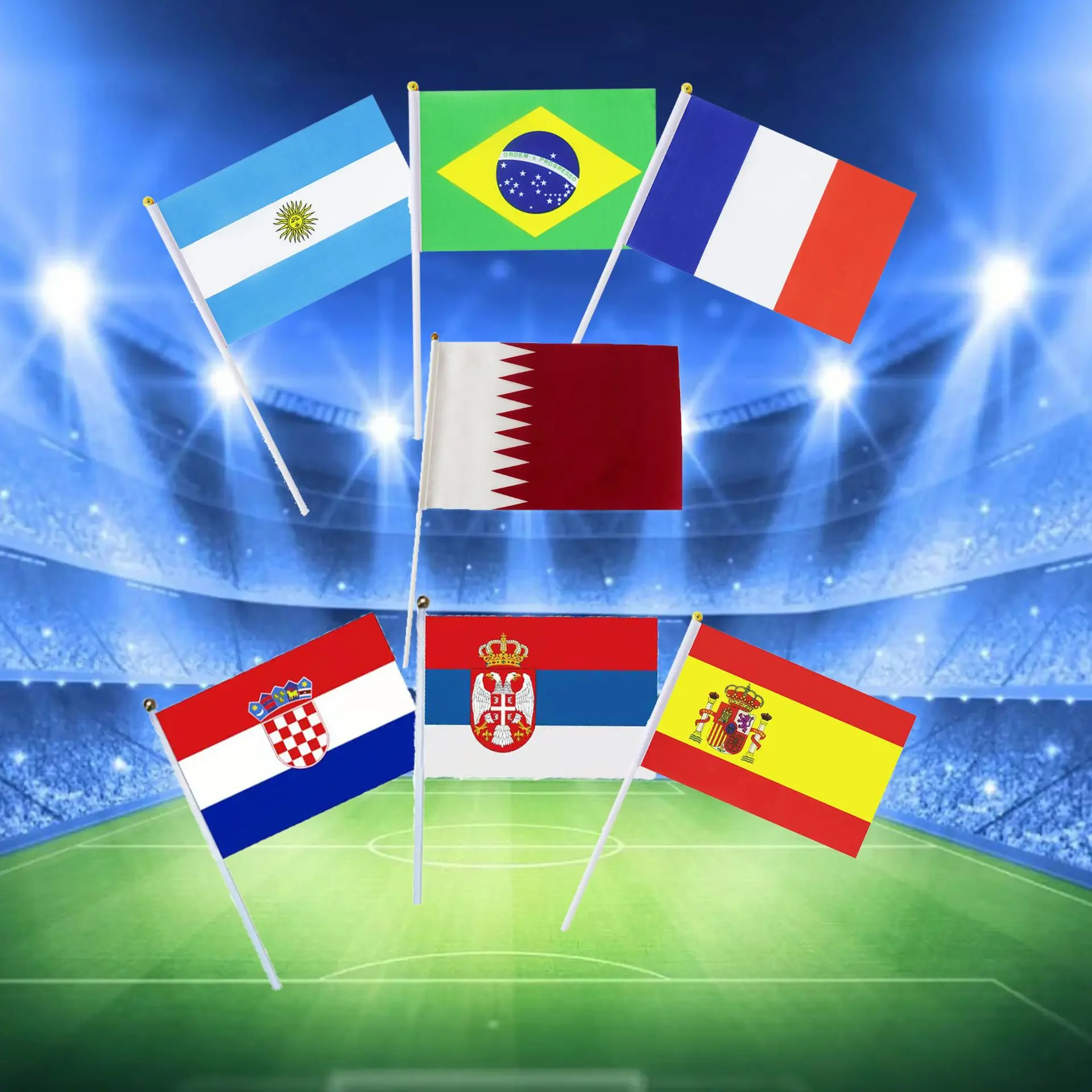 Banderas de mano del mundo del país con polos, equipo bandeir pequeño, banderas para fanáticos del fútbol, Club de fútbol, 32 países, 2022