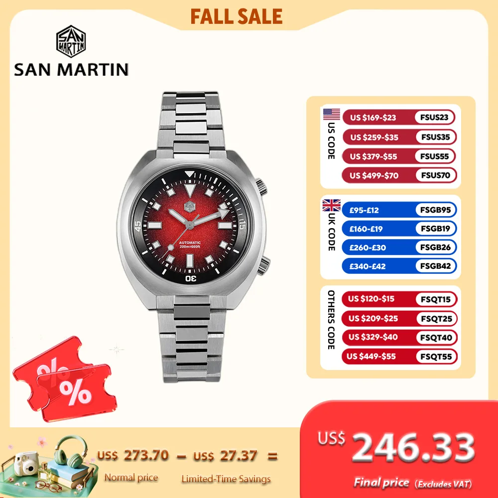 San Martin 42mm Gradient Grainy Dial YN55 Automatic Watch Men Sport Bidirectional Rotating Dive Bezel 20Bar BGW-9 Lume SN0066-1