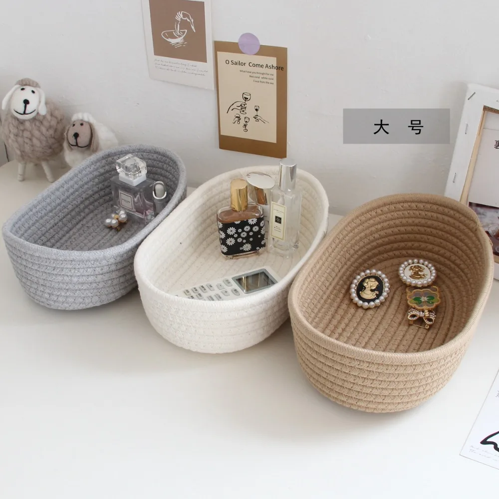 

Woven Remote Control Headphone Snacks Candies Sundries Organizer Desktop Storage Basket Sundries Storage Box Comestics Basket
