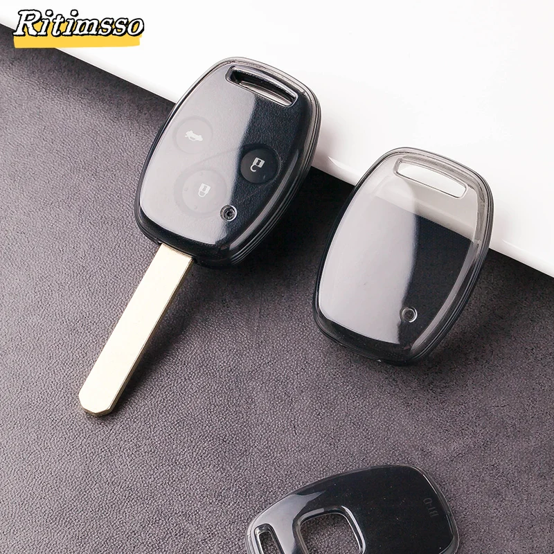 Key Fob Cover with Keyring for Honda 2003-2012 Accord 2006-2013 Civic 2005-2006 CR-V Pilot Fit Odyssey Ridgeline Smart Key