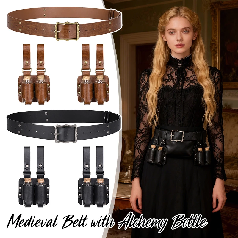 Medieval Alchemy Vial PU Holder Belt Hanging Potion Magic Costume Cosplay Props Medieval Belt Vial Pouch Alchemy Healer Kit Bags