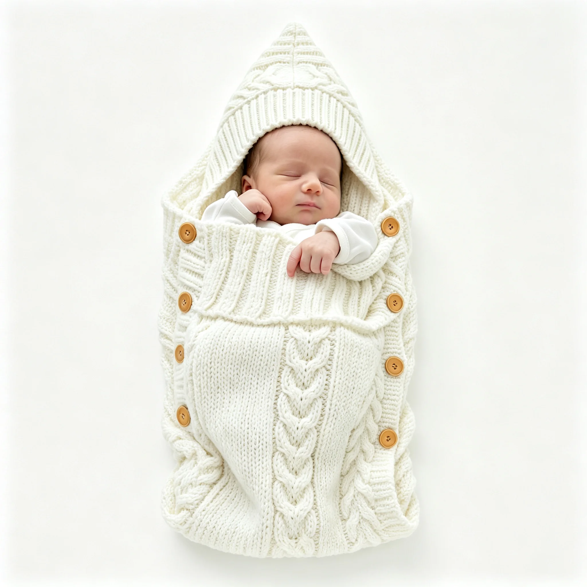 1Pcs Newborn Swaddle Wrap Blanket, Knitted Wool Stroller Sleeping Bag, Warm, Button Design, Fall and Winter Baby Cuddle Blanket