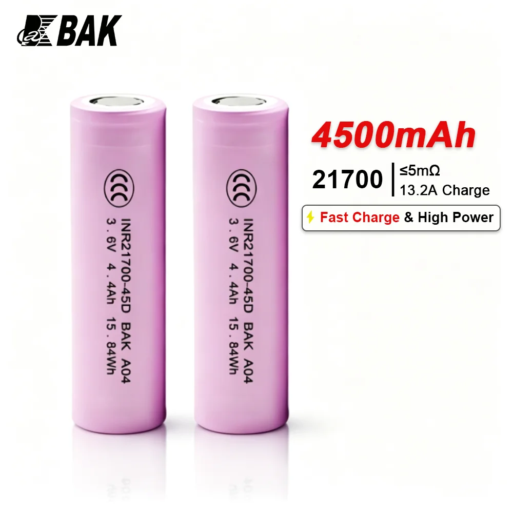 BAK Rechargeable Batteries 21700 4500mAh Lithium Battery 13.2A Fast Charge High Power Real Capcity For Tools/Drone/Flashlight