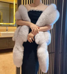 Winter 100% Real Fox Fur Scarf Women Neck Keep Warm Collar Decorate Coat Natural Silver Fox Scarves Genuine Whole Fox Big Shawl