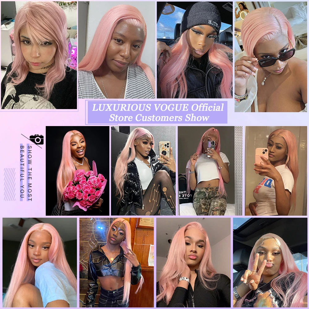 13x6 Light Pink 13x4 Transparent Lace Front Straight Wig Preplucked Hairline Brazilian Human Hair Loose Wave Wigs for Women