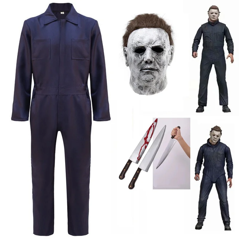 

Zawaland Men Dark Blue Coveralls Halloween Costume Horror Cosplay Boiler Suit Scary Killer Outfit Performance Slasher Jumpsuit