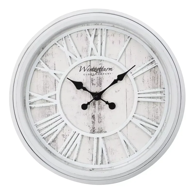 20 Inch Round Wall Clock Light Gray Country Style Printed Face Modern Home Decor Silent Non Ticking Quartz Timepiece For