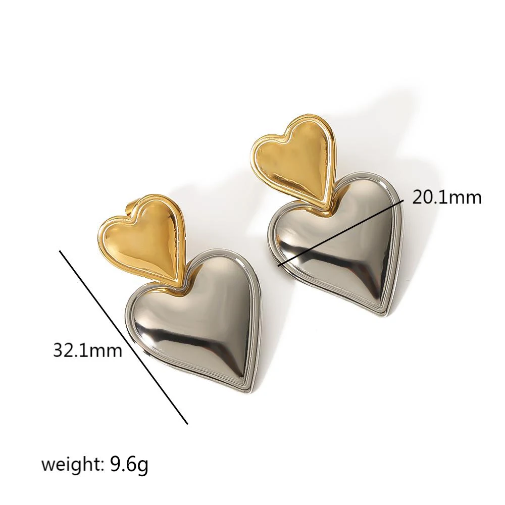 Luxury Double Heart Earrings 18K Stainless Steel Gold Plated Smooth Love vintage heart earrings For Women