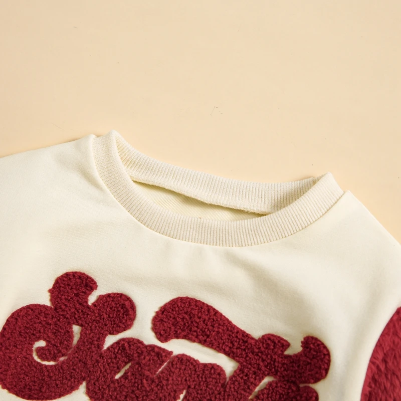 

Toddler Baby Girls Christmas Romper Long Sleeve Santa Baby Embroidery Contrast Color Fuzzy Casual Sweatshirt Clothes