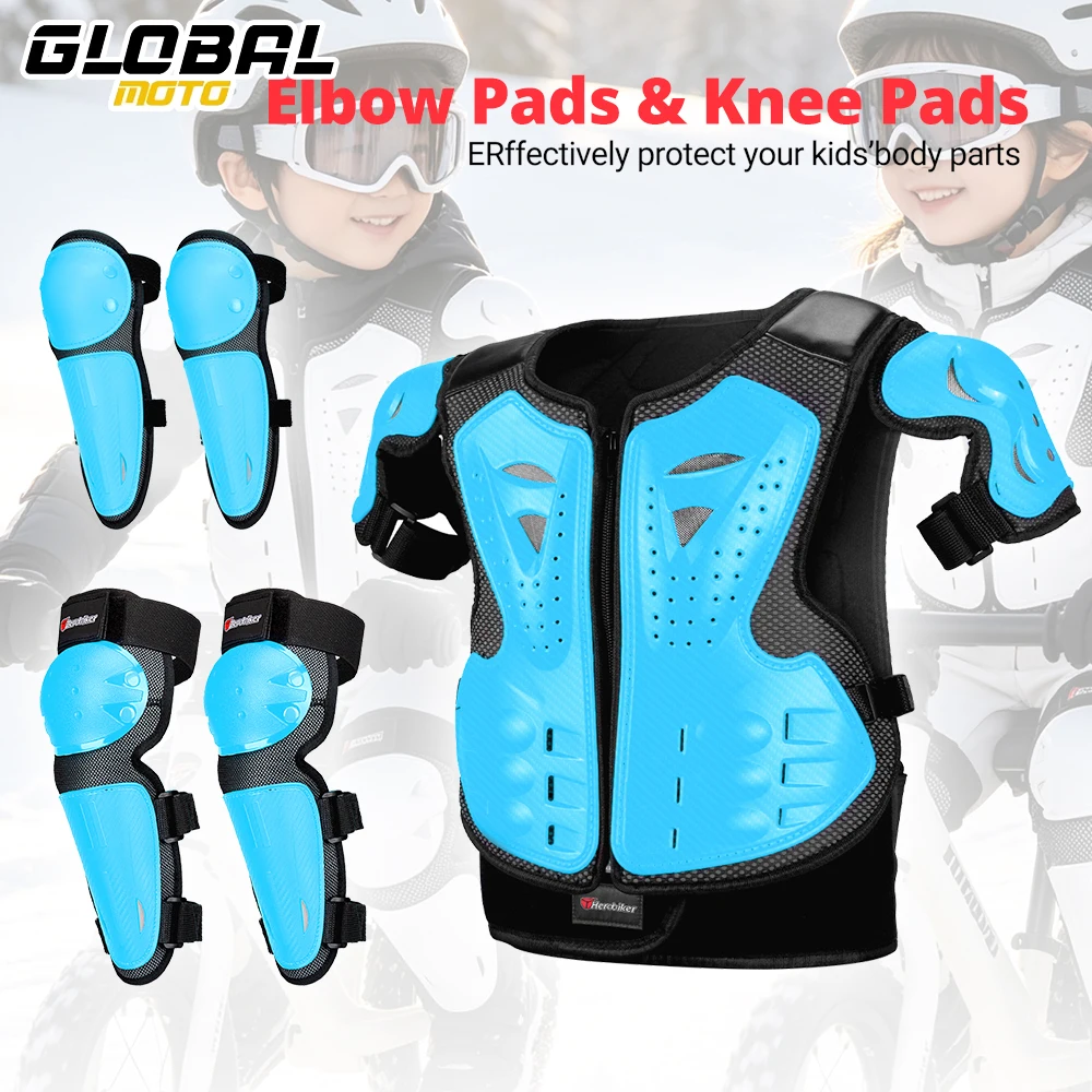 Children's Motorcycle Armor Vest Elbow Knee Pads Anti-Fall Motorbike Full Body Armor Motocross Riding Clothing Back Protection