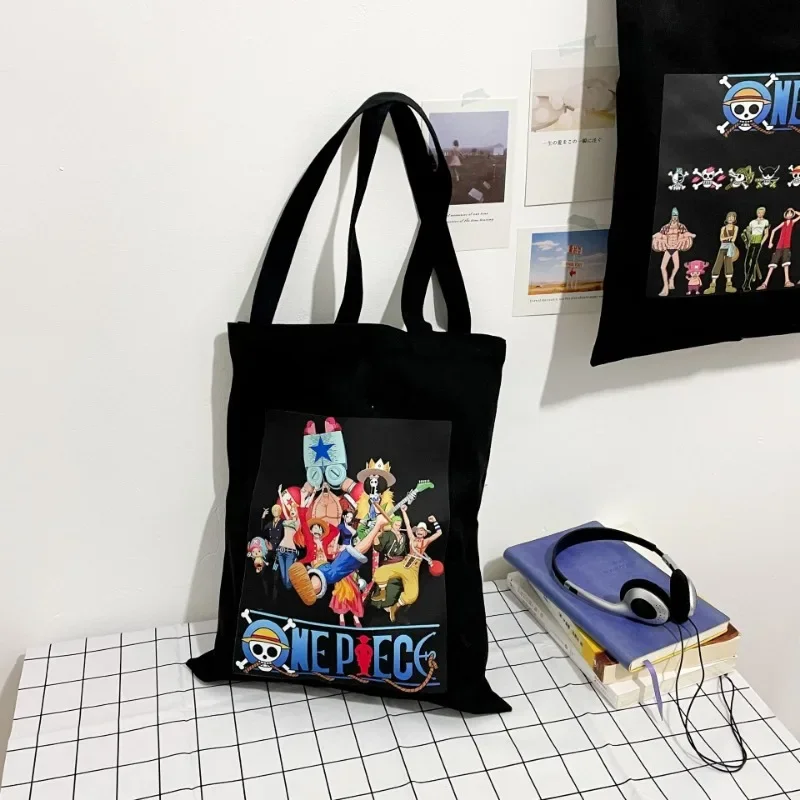 One Piece  Luffy Shoulder Bag Canvas Tote Cartoon Anime Commuter Book Stationery Storage Bags Women Large Capacity Shopping Bag