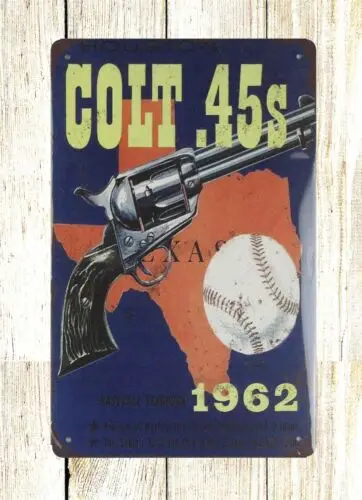 Houston Colt .45s firearm handgun tin metal sign superhero tin signs