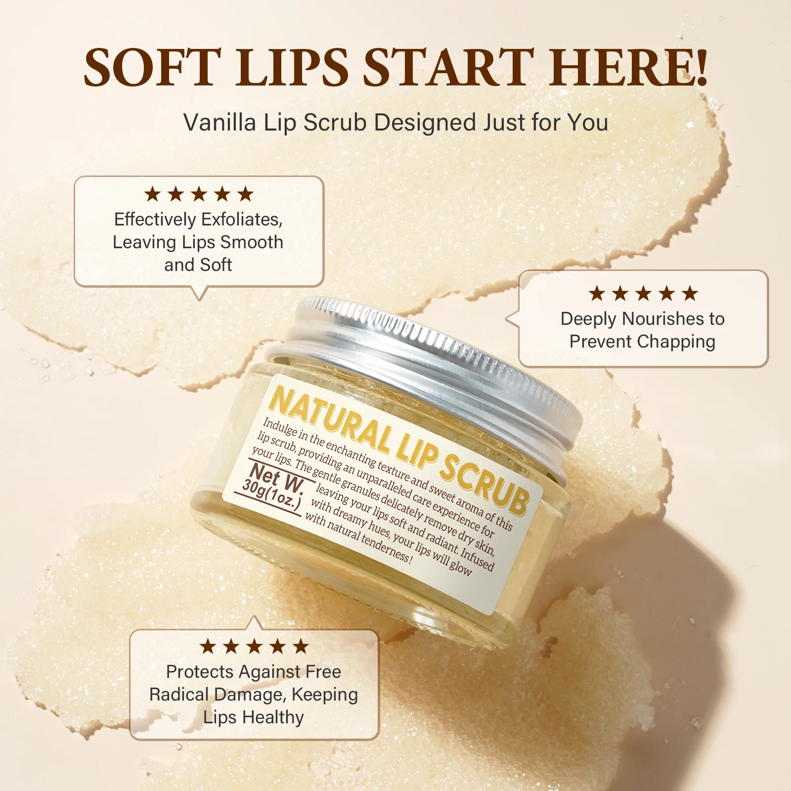 Strawberry Lip Scrub Exfoliating Moisturizing Brightening Smooth Remove Dead Skin Prevents Dryness Lip Care Natural Vegan 30g