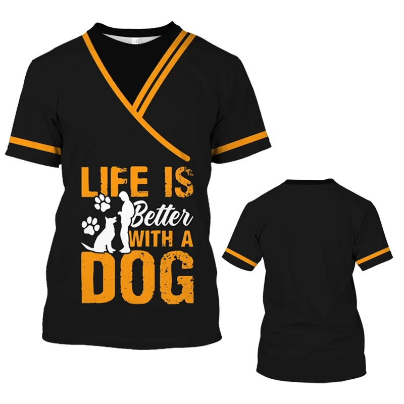 Pet Store Funny Uniform Animal Dog Groomer 3D Print T Shirts Work Clothing Daily Casual Round Neck Short Sleeve Unisex T-shirt