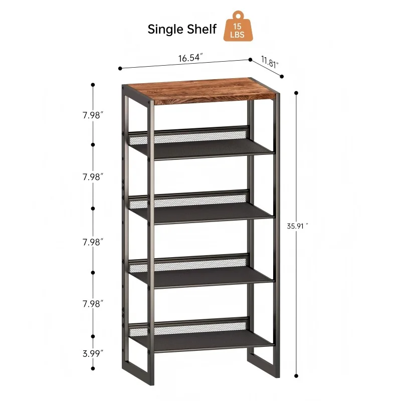 Five layer wrought shoe rack Home entry adjustable simple multi functional bevel iron and wood combined shoe rack