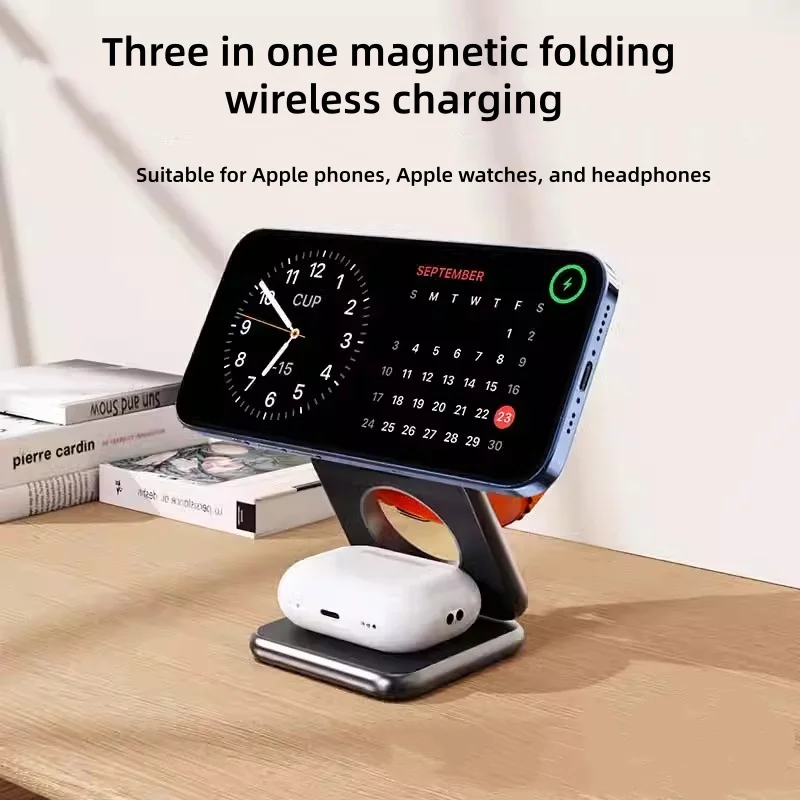 3 in 1 Foldable Magnetic Wireless Charger Stand for Apple Multple Devices for iPhone 17 16 15 14 13 12 Pro/Pro Max/Plus/Watch/A