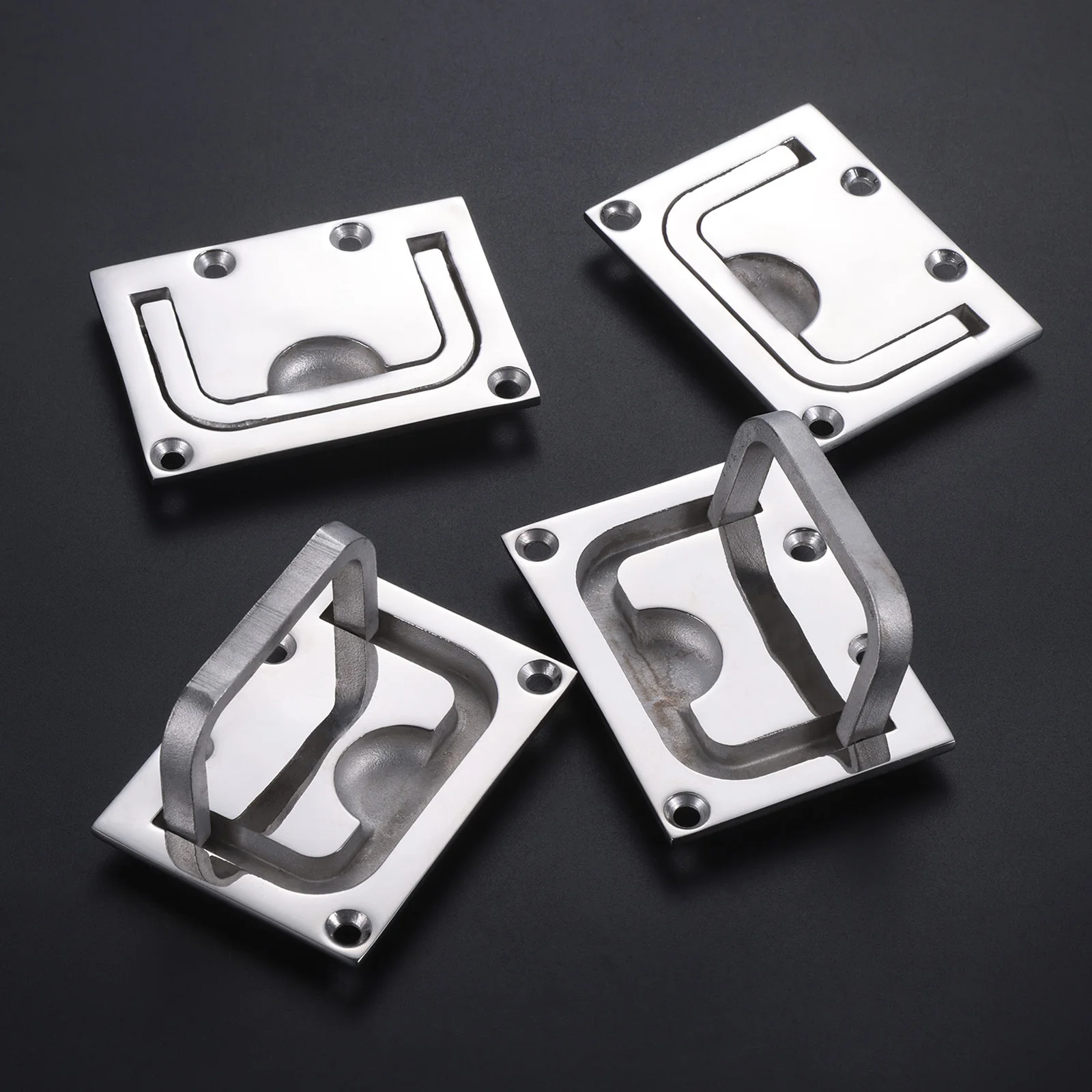 

4pcs Marine Hatch Latches Handle Stainless Steel 76 x 56mm Square Deck Hatches Pull Flush Lift Ring Boat Accessories