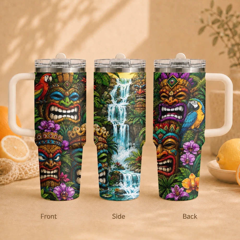 Indian mask pattern Vacuum Flasks 40oz Vacuum Insulated Travel Mug - Stainless Steel Straw Cup Lid