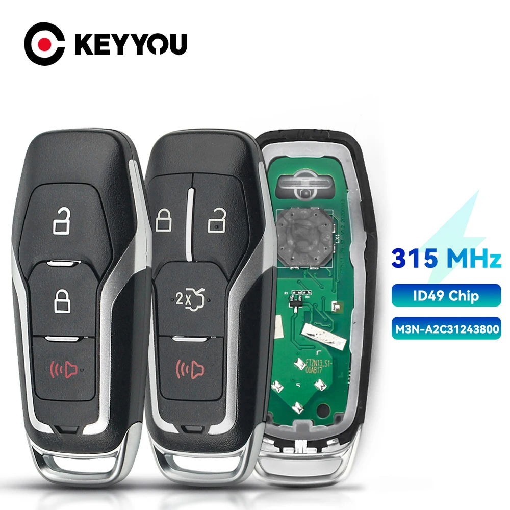 

KEYYOU For Ford Explorer Fusion Edge Mustang M3N-A2C31243800 ID49 Chip 315MHz Keyless Go Remote Car Key 164-R8109 R8120 R8143