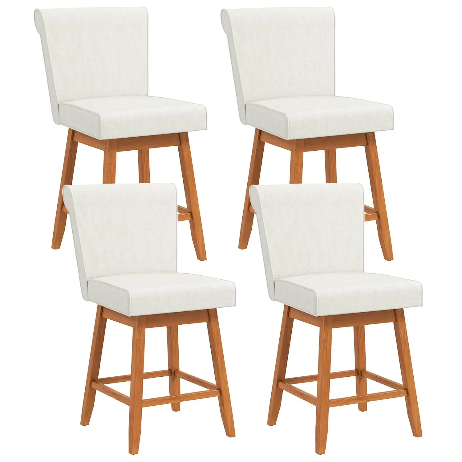 

27in Swivel Counter Height Bar Stools 4pcs W/ Back Footrest Rubber Wood Legs Linen For Kitchen Dining Pub, Customized
