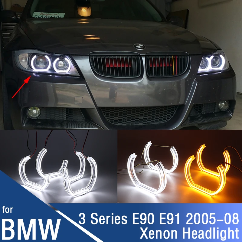 For BMW 3 Series E90 E91 2005-08 Xenon headlights Retrofit DTM M4 Style LED Crystal Angel Eyes  rings Kit