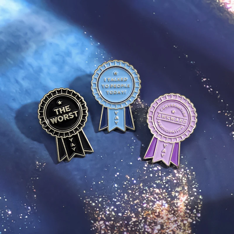 Creative Medal Shaped Enamel Pins Mental Health Positive Words Lapel Badge Accessories Clothes Backpack Brooches Jewelry Gift