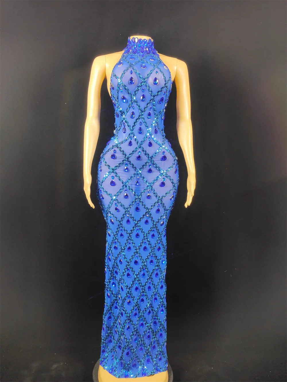 Przezroczysta Sukienka Sceniczna dla Piosenkarki, Klubu, Gospodyni, Kobiety, Seksowna, Błyszcząca Sukienka Wieczorowa na Bal, Urodziny, z Cyrkoniami i Cekinami