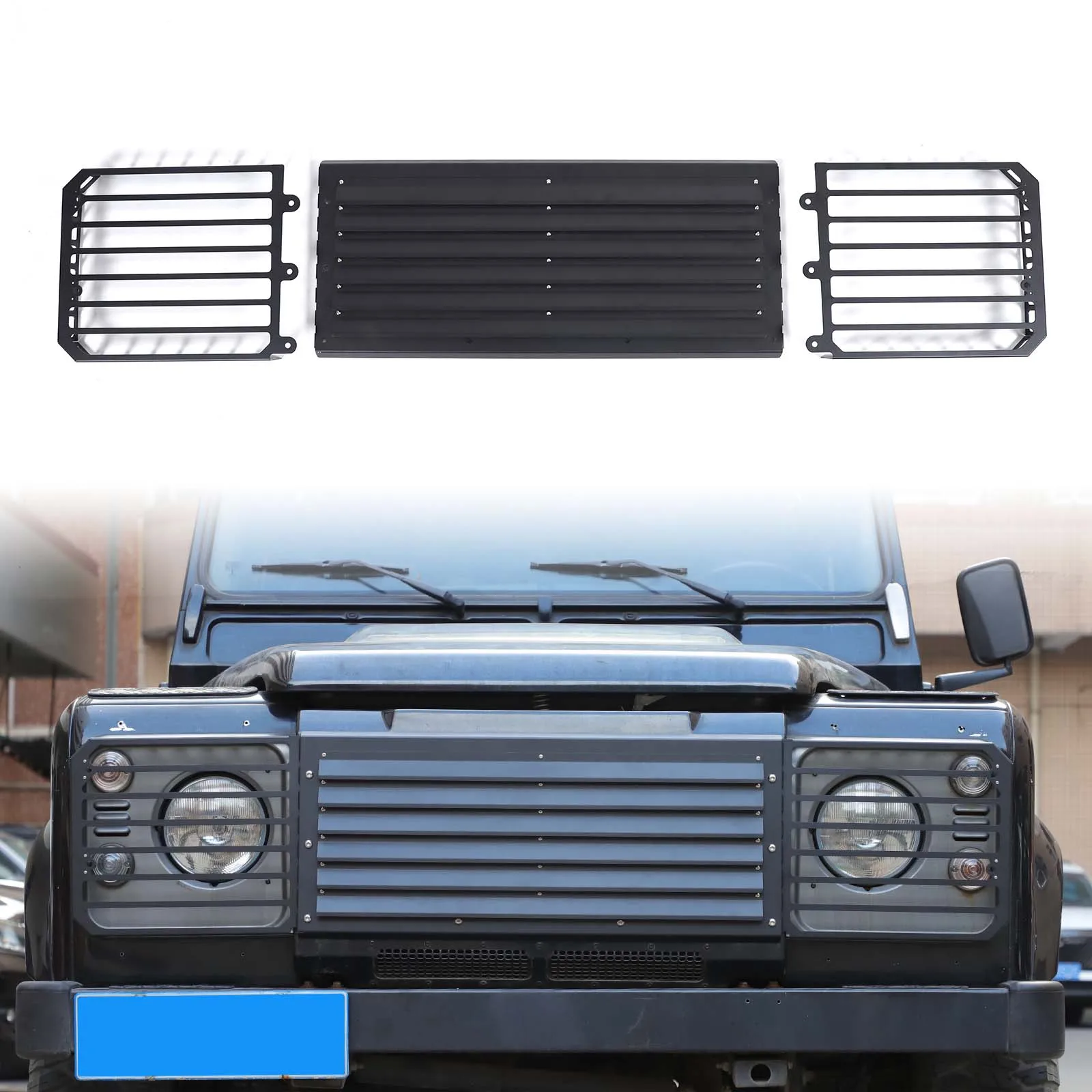 For Land Rover Defender 90 110 2004-2018 Aluminum alloy Car Front Grille Headlight Protection Mesh Cover Car Accessories