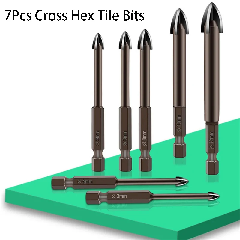 Imagem -04 - Cruz Hex Tile Bit Grupo Carboneto de Tungstênio Broca de Vidro Ceramic Concreto Hole Opener Alloy Triangle Drill Tool 312 mm Pcs