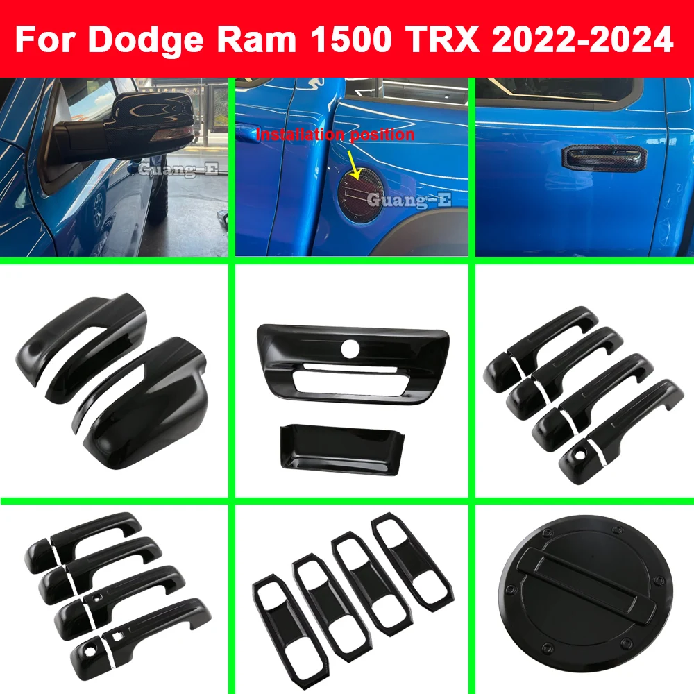 

For Dodge Ram 1500 TRX 2022 2023 2024 ABS Car Side Rearview Mirror Cover Door Handle Bowl Frame Fuel Tank Trim Trunk Accessories