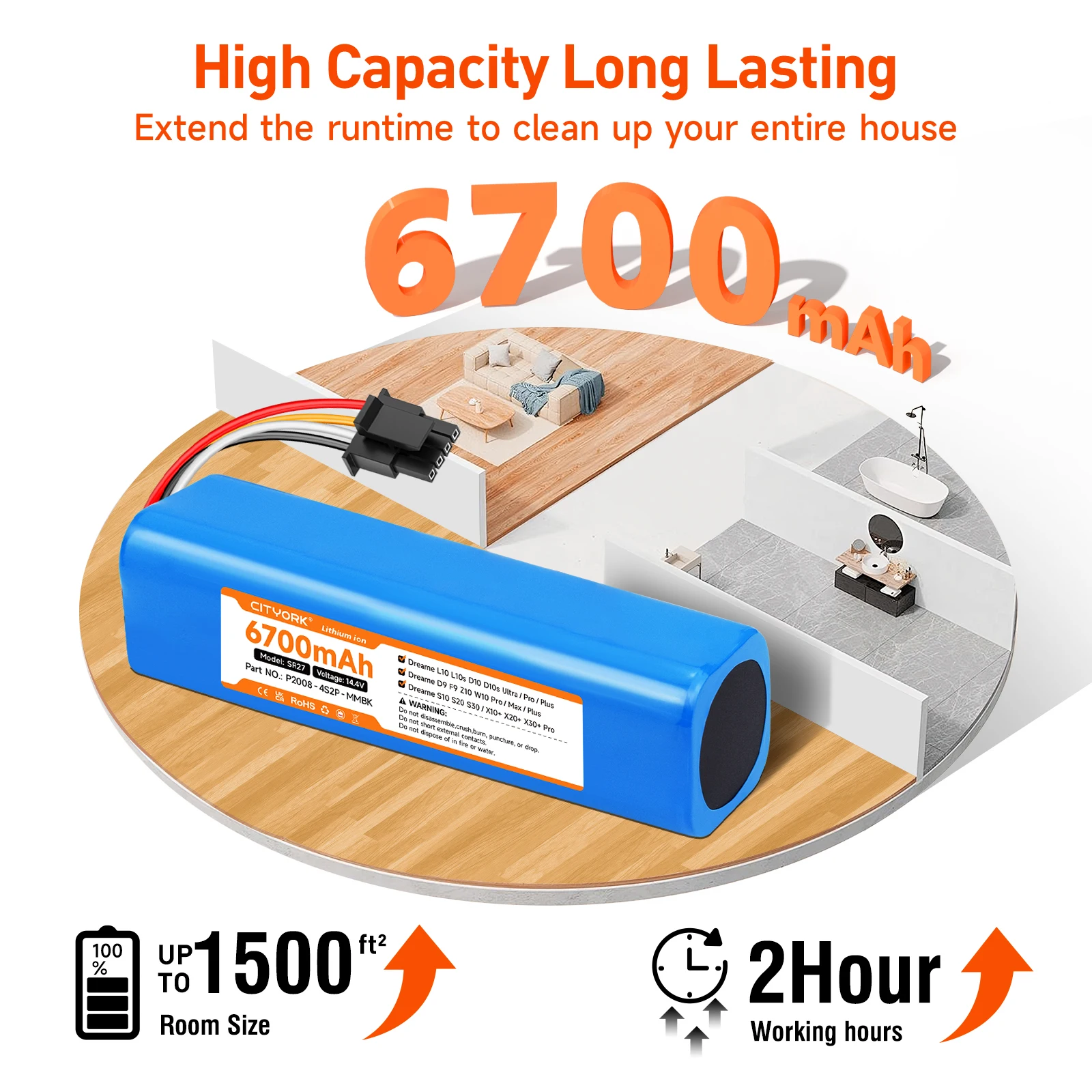 14.4V 6700mAh Battery For Dreame L10 L10s D10 D10s Ultra/ Pro / Plus D9 F9 Z10 W10 Pro/Max Pluss S10 S20 S30/X10+ Accessories